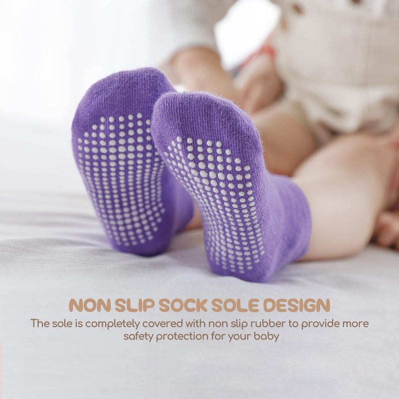 Aroveea Non Slip Grip Ankle Baby Socks 1-3 Years old Black For Toddler Boys and Girls Kids Socks 12 Pack Infant Cute Cotton Baby Socks - Image 4